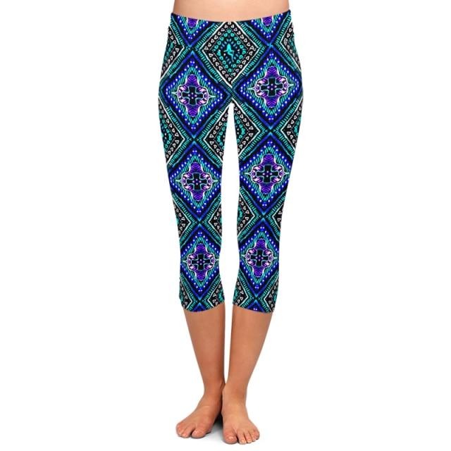 Ladies New Geometric Digital Printed Capri Leggings