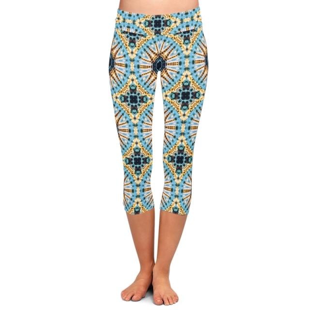 Ladies New Geometric Digital Printed Capri Leggings