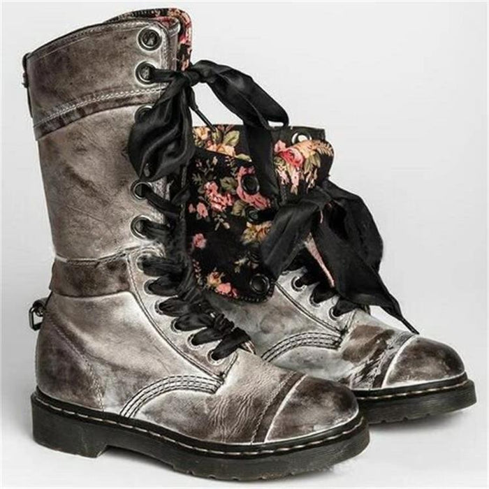 Ladies New Mid-Calf Retro Fold-Down Vintage Boots