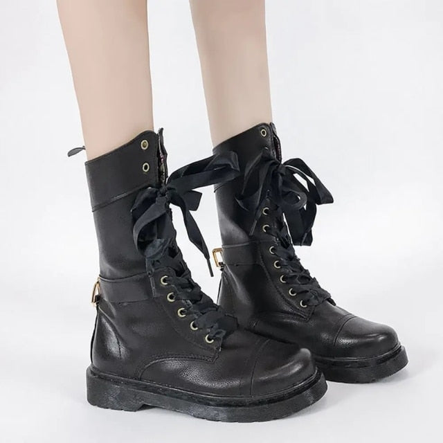 Ladies New Mid-Calf Retro Fold-Down Vintage Boots