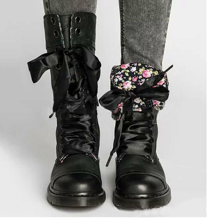 Ladies New Mid-Calf Retro Fold-Down Vintage Boots