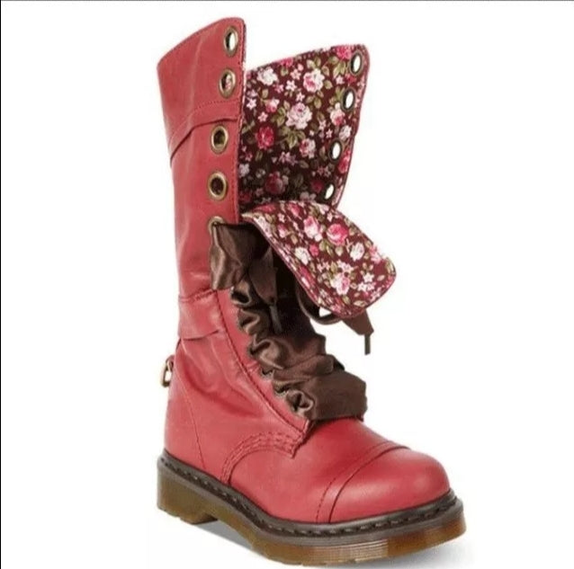 Ladies New Mid-Calf Retro Fold-Down Vintage Boots