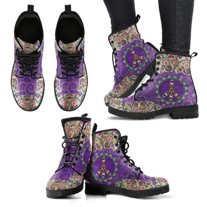 Ladies Peace Mandala Purple Lace-up Boots