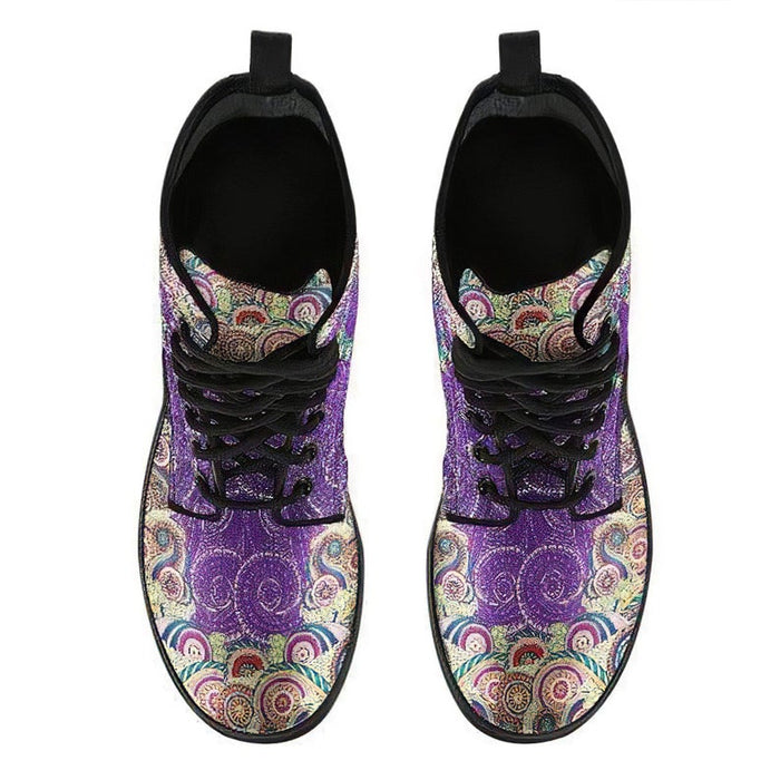 Ladies Peace Mandala Purple Lace-up Boots