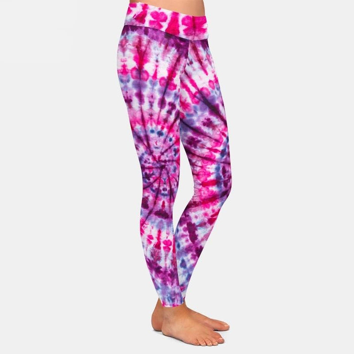 Ladies Pink/Purple Tie-Dye Printed Leggings