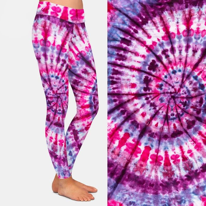 Ladies Pink/Purple Tie-Dye Printed Leggings
