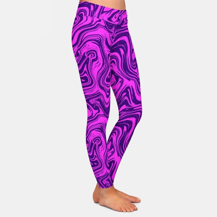 Ladies Purple Marble Patterned Printed Leggings