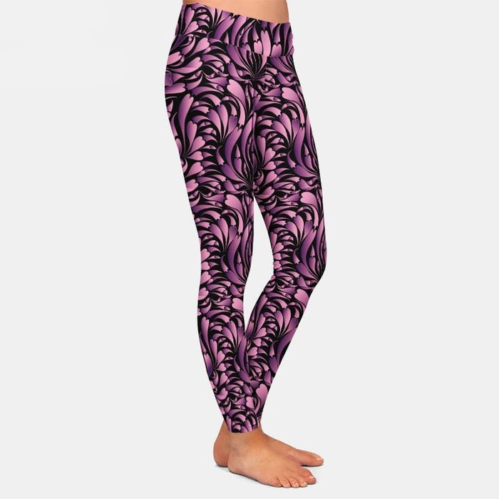 Ladies Purple Swirl Hearts Printed Leggings