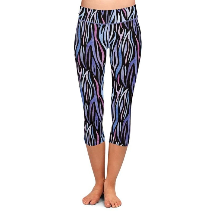 Ladies Purple Zebra Printed Capri Leggings