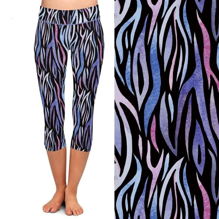 Ladies Purple Zebra Printed Capri Leggings