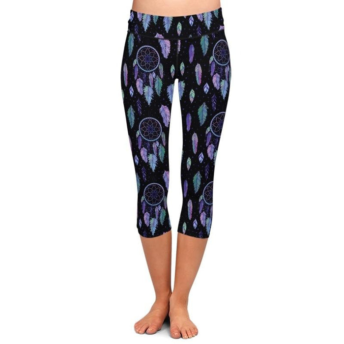 Ladies Purple/Teal Dreamcatchers Printed Capri Leggings