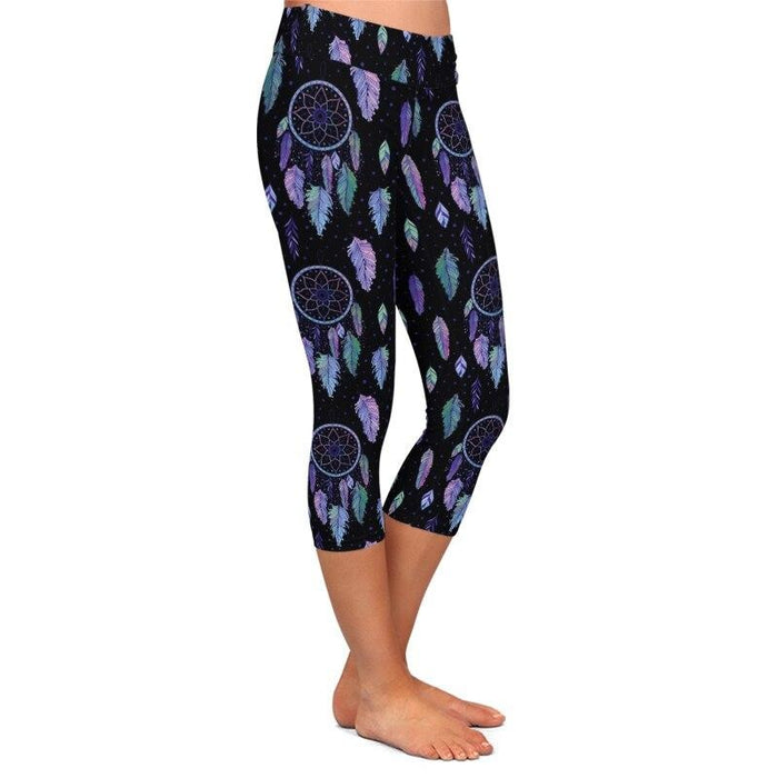 Ladies Purple/Teal Dreamcatchers Printed Capri Leggings