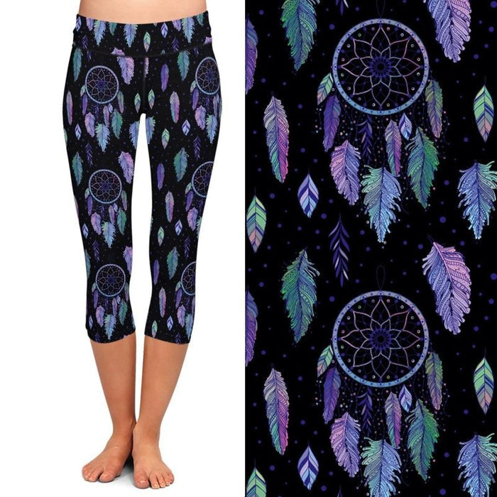 Ladies Purple/Teal Dreamcatchers Printed Capri Leggings
