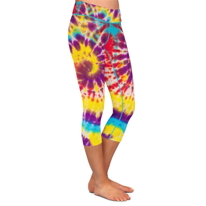 Ladies Rainbow Tie-Dye Printed Capri Leggings