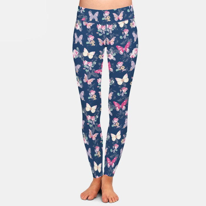 Ladies Roses With Butterflies Printed Leggings