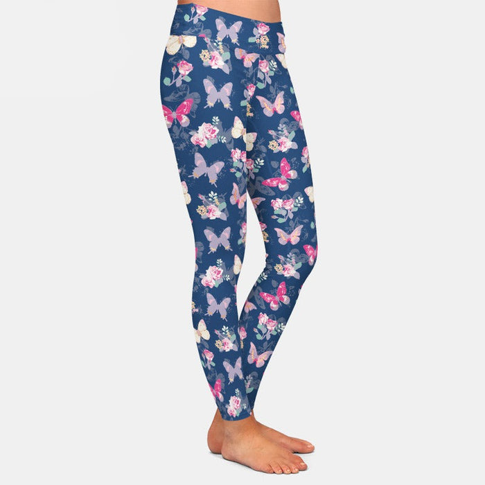 Ladies Roses With Butterflies Printed Leggings