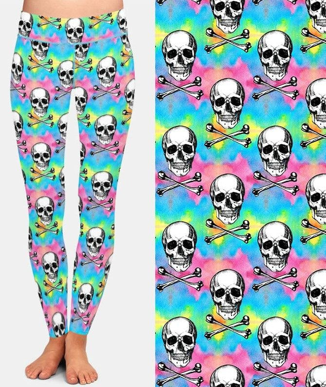 Ladies Skulls & Bones Rainbow Printed Leggings