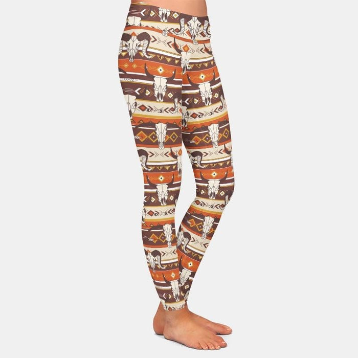 Ladies Soft 3D Bull Skulls Printed Brushed Leggings
