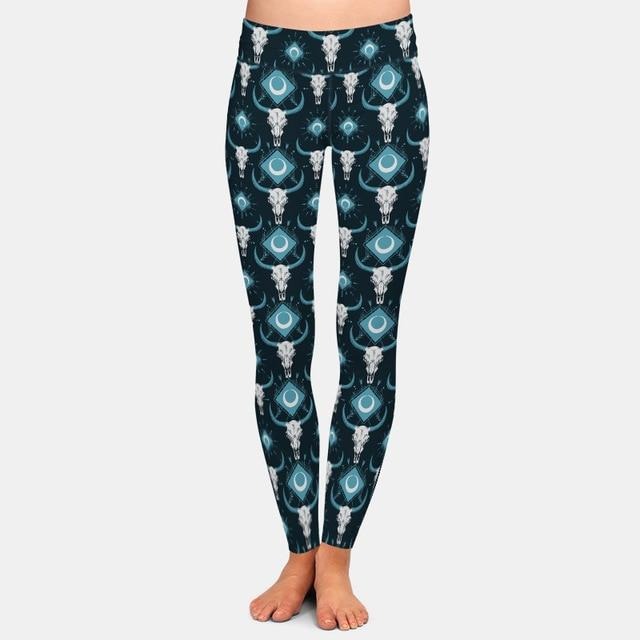 Ladies Soft 3D Bull Skulls Printed Brushed Leggings