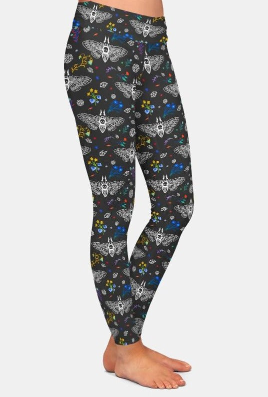 Ladies Soft Goth Moth Design Printed Leggings