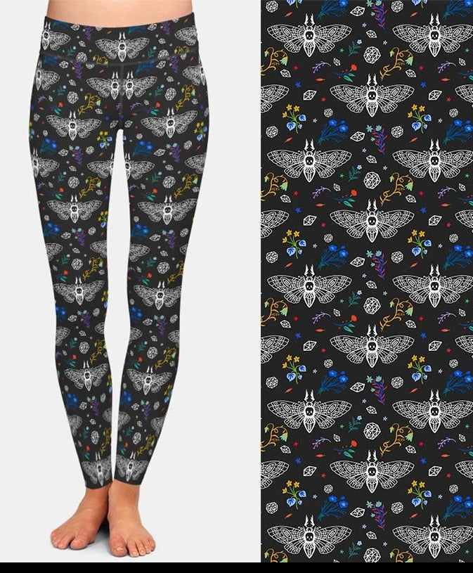Ladies Soft Goth Moth Design Printed Leggings