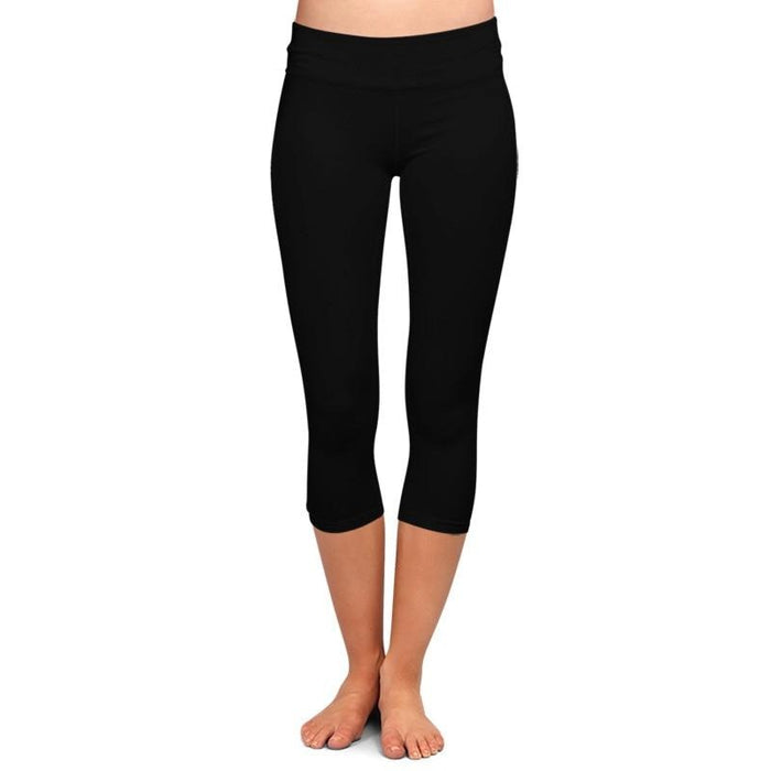Ladies Solid Black Milk Silk Capri Leggings