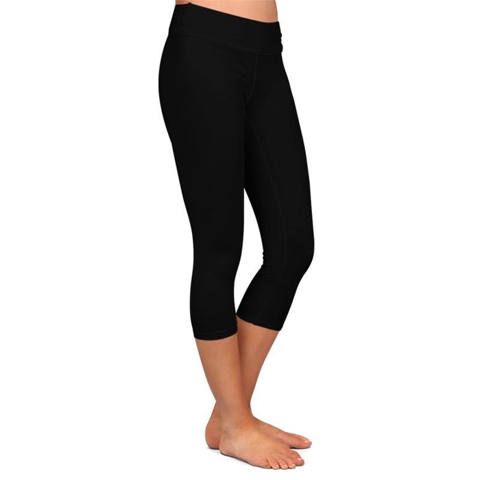 Ladies Solid Black Milk Silk Capri Leggings