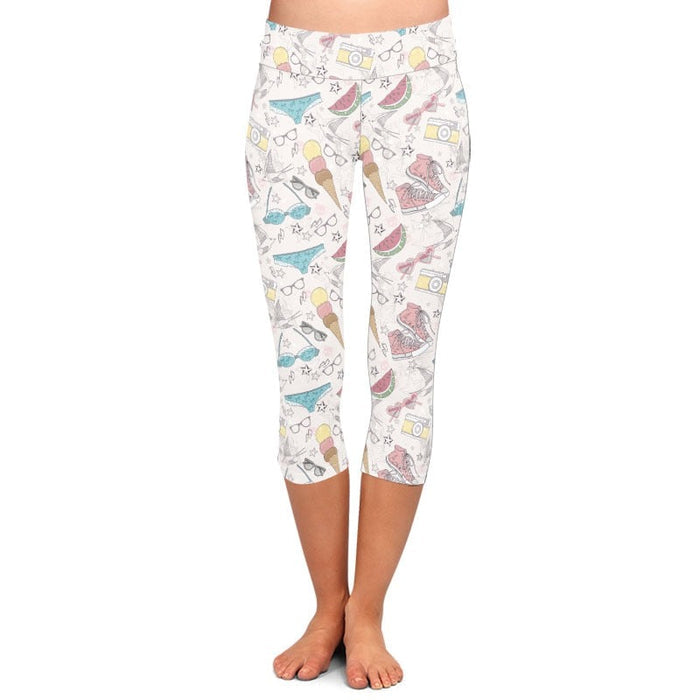 Ladies Summer Beach Babe Printed Capri Leggings