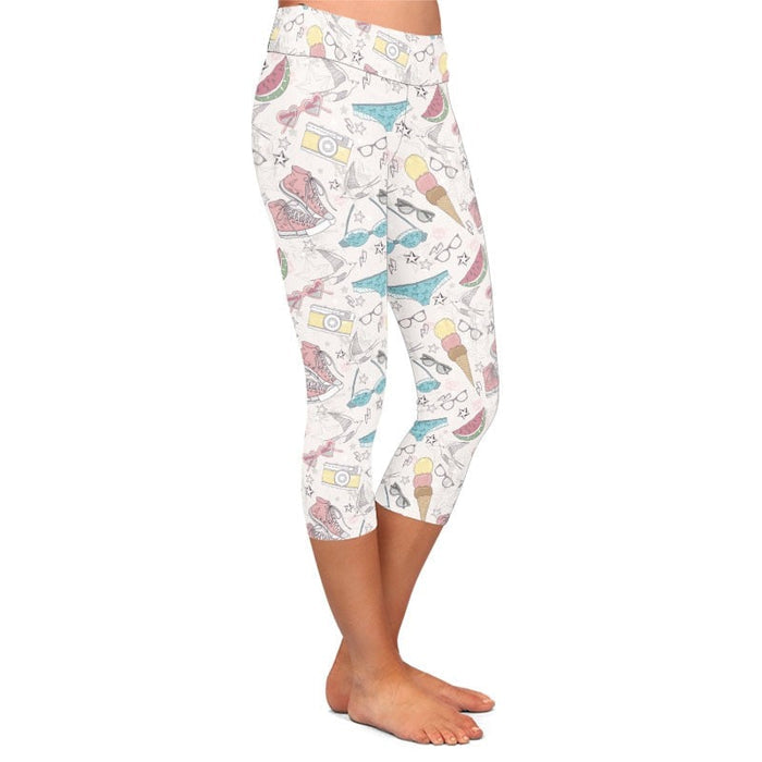 Ladies Summer Beach Babe Printed Capri Leggings