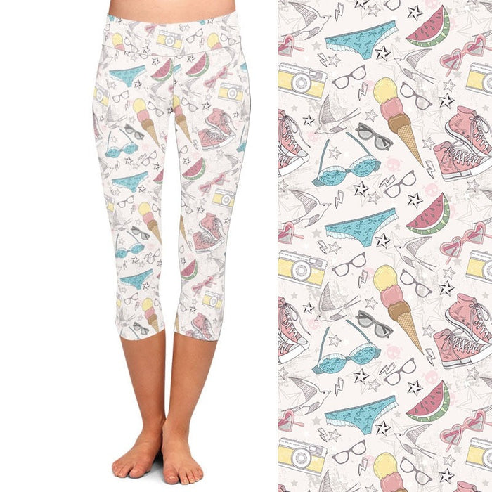 Ladies Summer Beach Babe Printed Capri Leggings