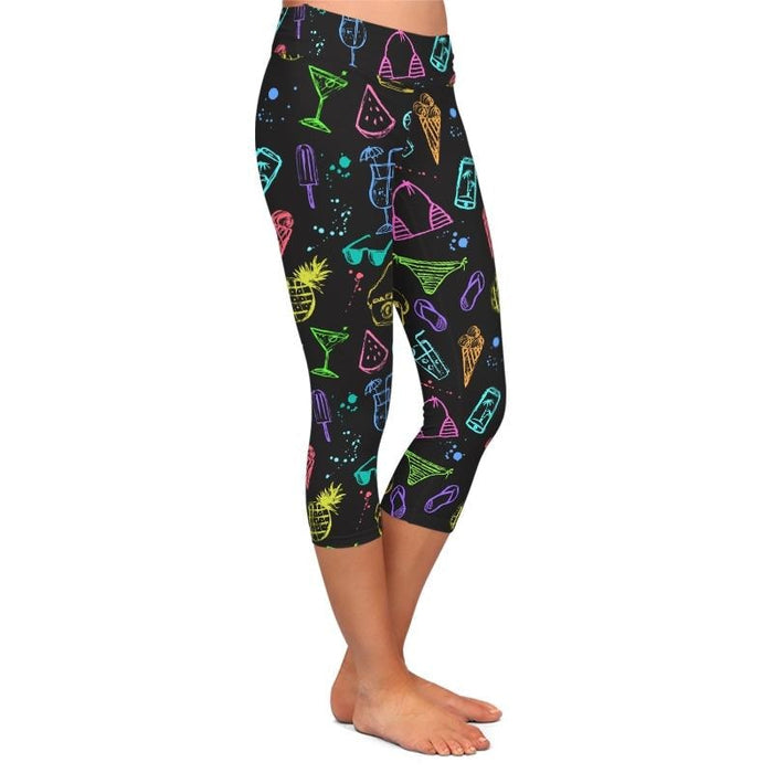 Ladies Summer Fun Style Printed Capri Leggings