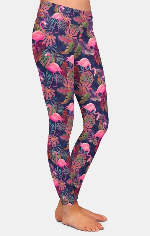 Ladies Super Soft Flamingos and Palms Printed Leggings