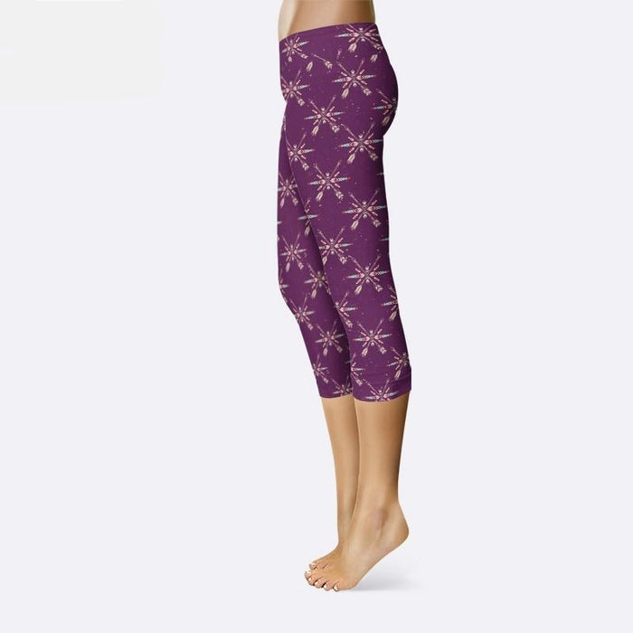 Ladies Tribal Aztec Printed Purple Capri Leggings