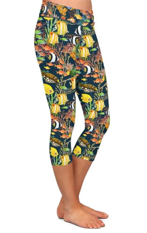 Ladies Under-The-Sea Printed Brushed Capri Leggings