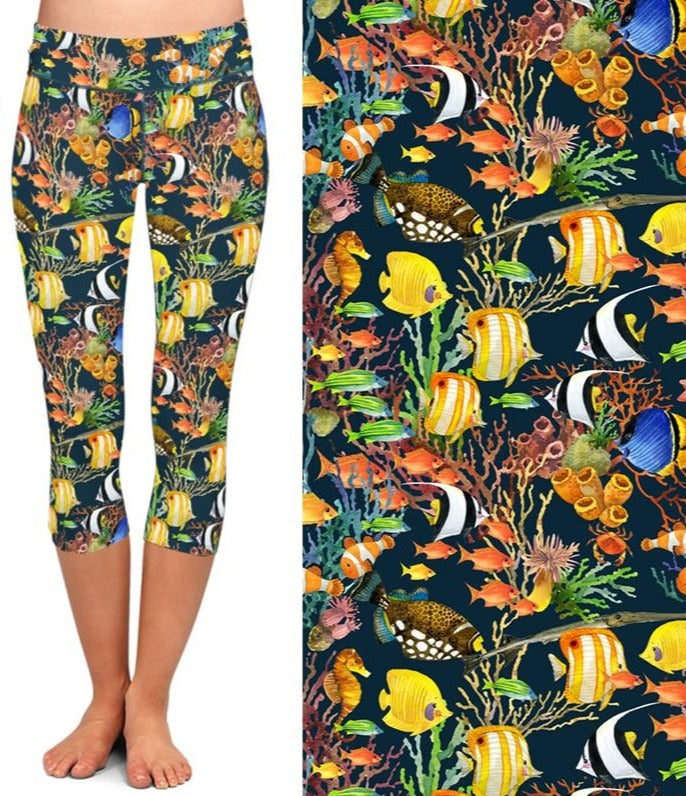 Ladies Under-The-Sea Printed Brushed Capri Leggings