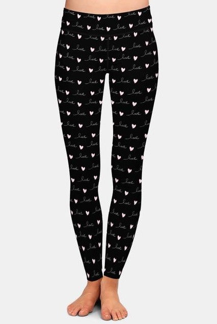 Ladies Valentine's Day Colourful Hearts Printed Leggings