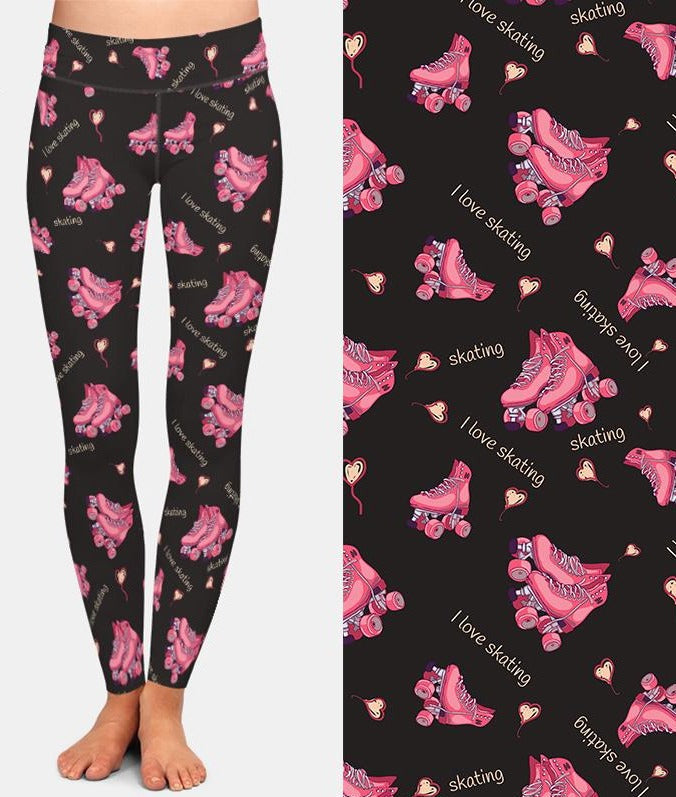Ladies Vintage Roller Skate Design Printed Leggings