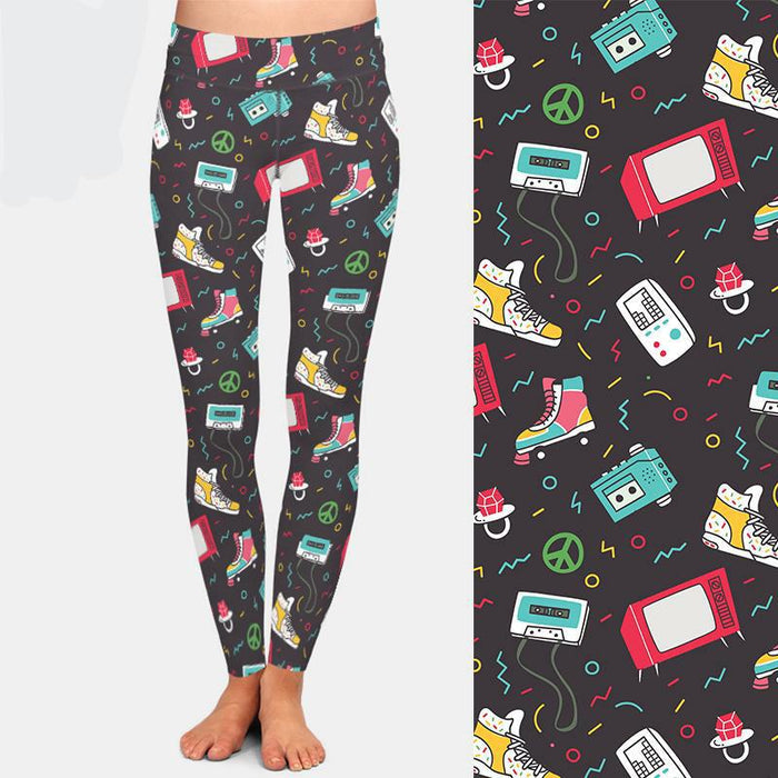 Ladies Vintage Roller Skate Design Printed Leggings