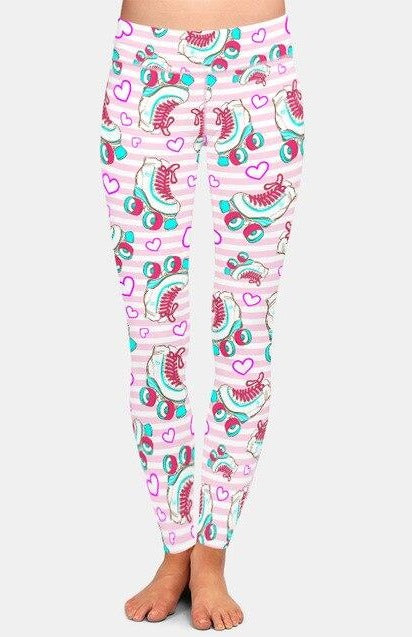 Ladies Vintage Roller Skate Design Printed Leggings
