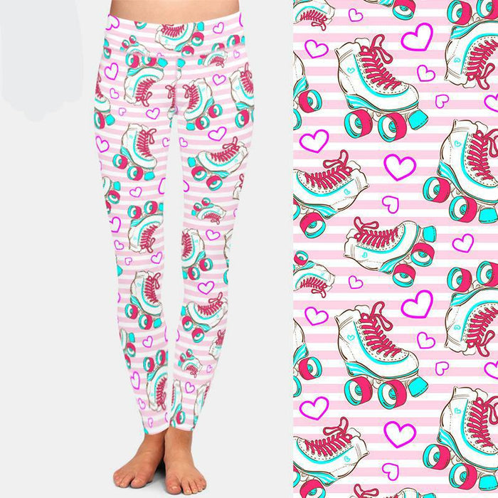 Ladies Vintage Roller Skate Design Printed Leggings