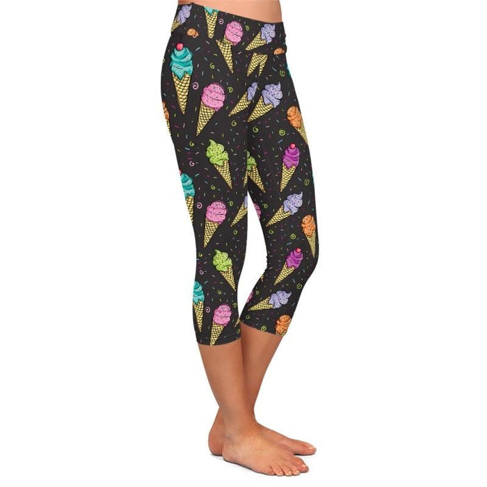 Ladies Yummy Colourful Icecream Cones Printed Capri Leggings