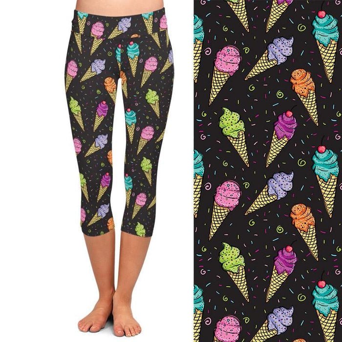 Ladies Yummy Colourful Icecream Cones Printed Capri Leggings