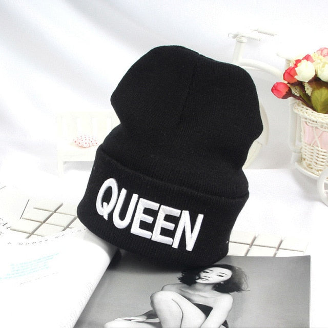 Ladies/Mens KING QUEEN Embroidered Winter Knitted Beanies
