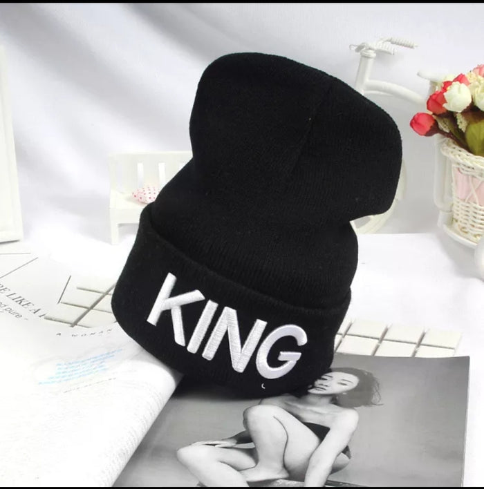 Ladies/Mens KING QUEEN Embroidered Winter Knitted Beanies
