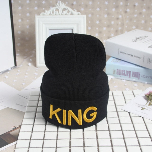 Ladies/Mens KING QUEEN Embroidered Winter Knitted Beanies