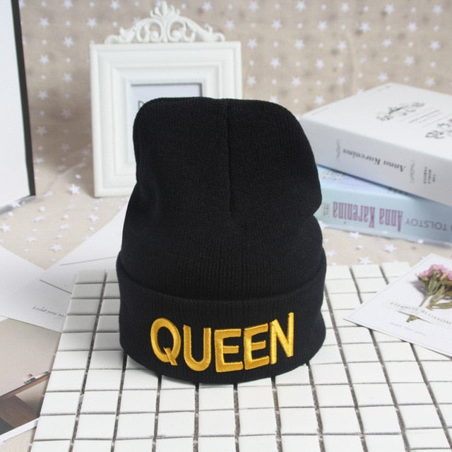 Ladies/Mens KING QUEEN Embroidered Winter Knitted Beanies