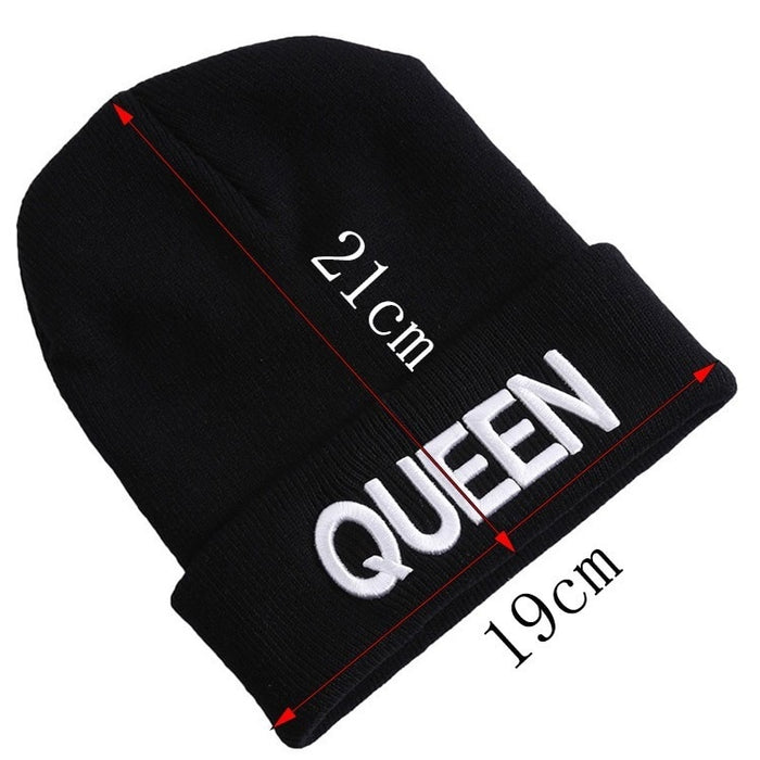 Ladies/Mens KING QUEEN Embroidered Winter Knitted Beanies