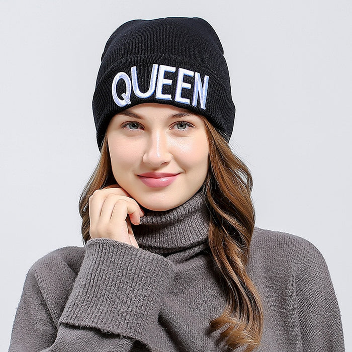 Ladies/Mens KING QUEEN Embroidered Winter Knitted Beanies