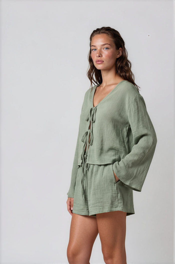 Blouses APLA Lamda Crinkled Loose Top Green Apoella