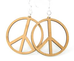 Large peace sign earrings, eco-friendly laser-cut jewelry made in USA